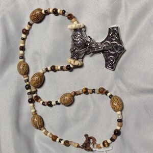 Thor's Hammer Mjolnir necklace bone tigers eye